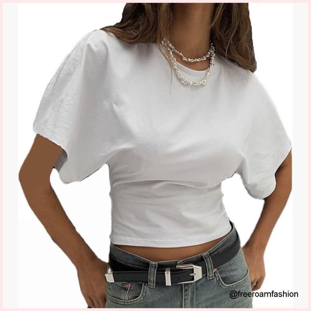 Y2K Grunge Cropped Corset Top Wide Short Sleeve Loose Fit Tee